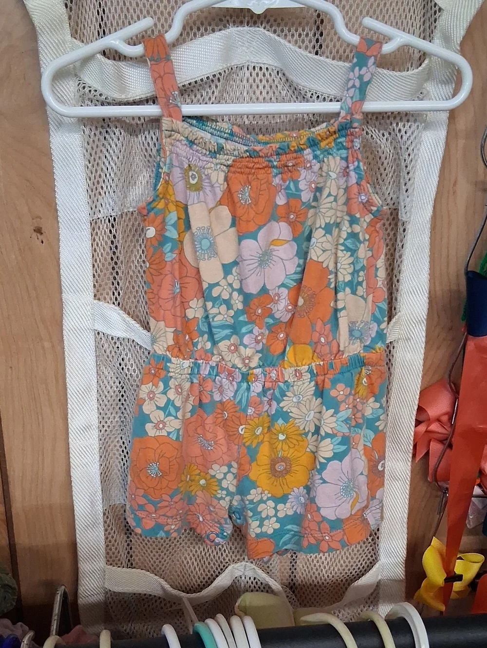 Carter's Floral Girls' Romper - Orange, Teal & Yellow